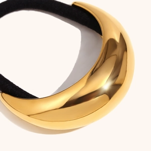 Elastico per capelli a forma di luna placcato oro 18K con cordino elastico nero