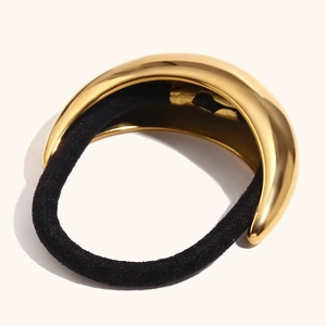 Elastico per capelli con luna crescente in metallo placcato oro 18K e fascia nera