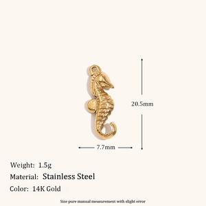 Pendentif hippocampe en acier inoxydable plaqué or 14K, bijou marin de 20,5 mm