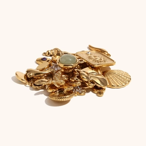 Lot de breloques en acier doré 14K avec motifs œil protecteur, coquillage et cœur