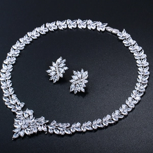 Elegant silver-tone marquise zircon necklace and earrings set for wedding and evening wear