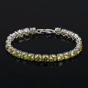 Bracelet tennis avec zircons AAA jaunes et sertissage à quatre griffes argenté
