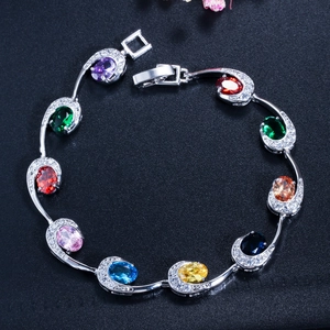 Luxe Koperen Zirconia Schakelarmband Voor Dames Elegant Ovaal Edelsteen Sieraden Met Vouwsluiting Voor Banket Bruiloft Cadeau