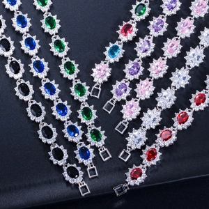 Bracelets exquis plaqués or blanc 18K avec zircons ovales multicolores étincelants