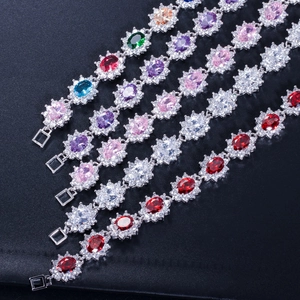 Bracelets tournesol exquis plaqués or blanc 18K avec zircon brillant et pierres colorées