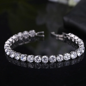 Luxe Bracelet Rivière en Cuivre avec Zirconia pour Femmes Plaqué Or Argent Bijoux de Mode Taille Ronde Zirconia Fête