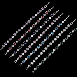 Lot de 8 bracelets en argent et zircon avec trèfles en plusieurs couleurs vives