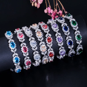 Bracelets élégants plaqués argent avec oxydes de zirconium ovales en huit couleurs