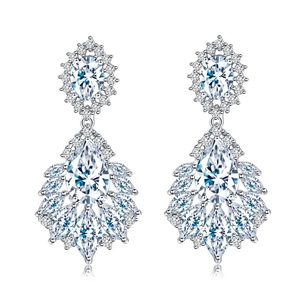 Elegant vintage silver drop earrings with pear-shaped blue sapphire and marquise crystals