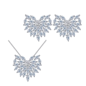 Sparkling silver heart pendant necklace and matching stud earrings set with zircon stones