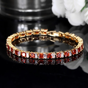 Luxueux Bracelet Tennis en Cuivre Plaqué Or Zirconia Carré Incrusté Ajustable Bijoux Cadeau pour Femme
