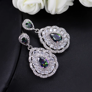 Elegant gold-plated teardrop earrings with iridescent stones and zircon accents