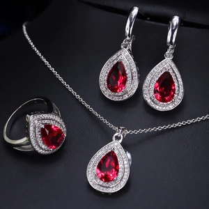 Luxury Copper Zirconia Jewelry Set Pear Cut Teardrop Necklace Earrings Ring For Women Wedding Party Elegant Jewelry