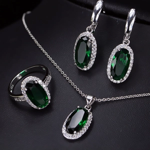 Macro shot of S925 sterling silver stamp on jewelry set with green zircon stones