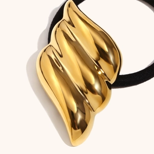 Élastique à cheveux aile plaqué or 18K avec corde noire élastique pour femme