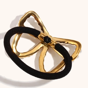 Elegant 18K gold plated butterfly hair tie with pearl details and black elastic band