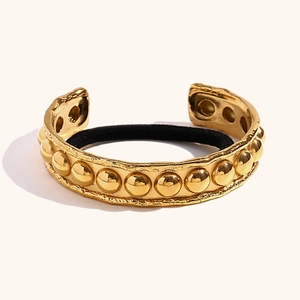 Attache Cheveux Vintage en Acier Inoxydable Bracelet pour Femme Plaqué Or 18K avec Rivets Corde Élastique Accessoires