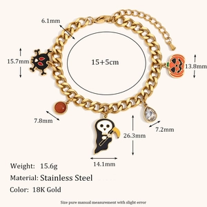 Bracciale Halloween in acciaio placcato oro 18K con ciondolo zucca e catena cubana