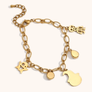 Bracciale di Halloween in acciaio inossidabile placcato oro 18K con ciondoli a zucca
