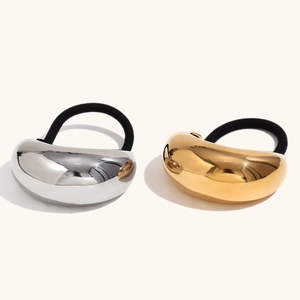 Large Stainless Steel Moon Shape Elastic Hair Tie For Women 18K Gold Plated Mirror Polish Metallic Fashion Accessory