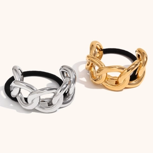 Stainless Steel Chunky Chain Hair Tie 18K Gold Plated Elastic Hair Band Minimalist Ponytail Holder For Women Fashion Jewelry