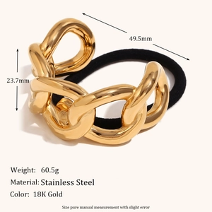 18K gold-plated stainless steel chain hair tie with size and weight measurements