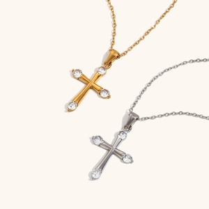 Elegant 18K gold plated cross necklace with crystal heart accents for women jewelry