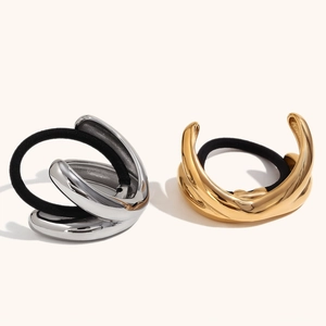 Manchette à Cheveux Géométrique en Acier Inoxydable Minimaliste Avec Élastique Plaqué Or 18K Argent Anneau de Cheveux pour Femme