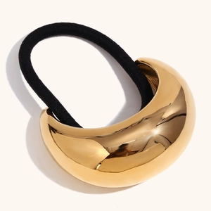 Polished 18K gold crescent moon metal hair tie with high-elastic black cord band