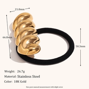 Polished 18K gold-plated stainless steel twist hair tie with dimensions and weight specs