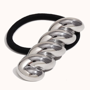 Minimalist elastic hair tie with a spiral silver-plated metal decorative twist