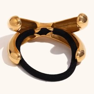 Élastique cheveux bois de cerf plaqué or 18K avec finition métallique polie