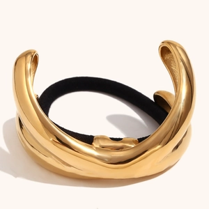 Élastique à cheveux doré 18K avec design bois de cerf et texture de lave irrégulière