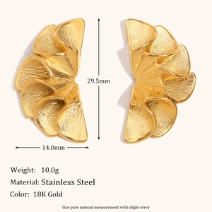 Elegant 18K gold plated stainless steel pleated petal earrings for women
