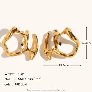 Abstract geometric 18K gold plated stainless steel stud earrings with liquid metal style