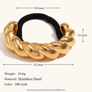Élastique à cheveux en acier inoxydable doré 18K avec design torsadé style croissant