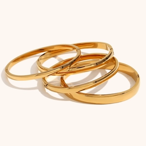 Minimalist Stainless Steel 18K Gold Plated Plain Bangle Bracelet For Women High Polish Simple Geometric Fashion Jewelry Accessory