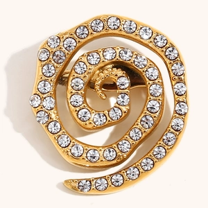 Eleganter Edelstahl Wirbel Brosche Für Damen Luxus Vergoldet Strass Spirale Geometrische Brosche Für Hochzeit Bankett