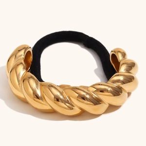Élastique à cheveux minimaliste torsadé plaqué or 18 carats avec bande noire haute