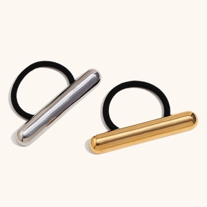 Élastiques à cheveux avec tubes métalliques plaqués or 18 carats et argent polis