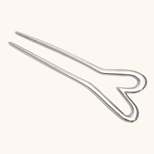 Sleek silver heart-shaped stainless steel hair pin with U-shaped double prong design