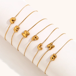 18K gold plated stainless steel bubble initial letter charm bracelets for women