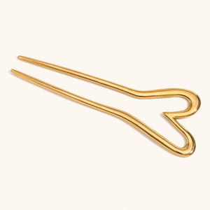 Minimalist 18K gold-plated stainless steel U-shaped hair pin with heart-shaped head design