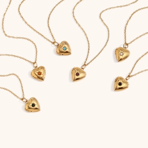 Collier Médaillon Cœur en Acier Inoxydable pour Femme Plaqué Or 18K Étoile Strass Pierre de Naissance Bijoux Cadeau