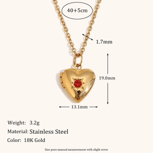 Collier médaillon cœur plaqué or 18 carats avec pierre de naissance et dimensions
