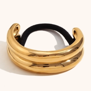 Minimalist 316L Stainless Steel 18K Gold Plated Hair Tie For Women Double Layer Semi Circle Elastic Hair Band Accessory