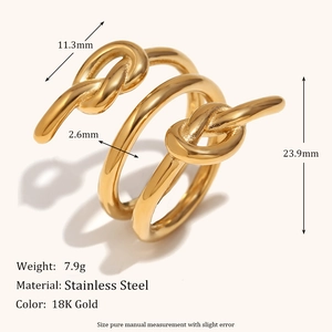 Three-layer knotted stainless steel ring with 18K gold plating for women's fashion
