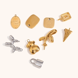 DIY stainless steel 18K gold plated charms with balloon dog bear and oval pendants