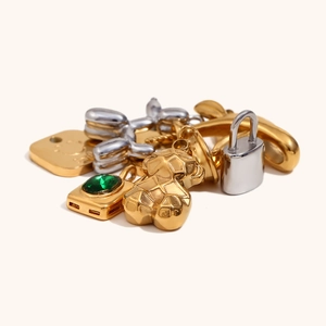 18K gold plated bear and geometric pendant charms set in gold and silver finish