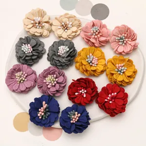 Set of twelve colorful 3cm microfiber daisy flower charms for DIY hair clips and shoes